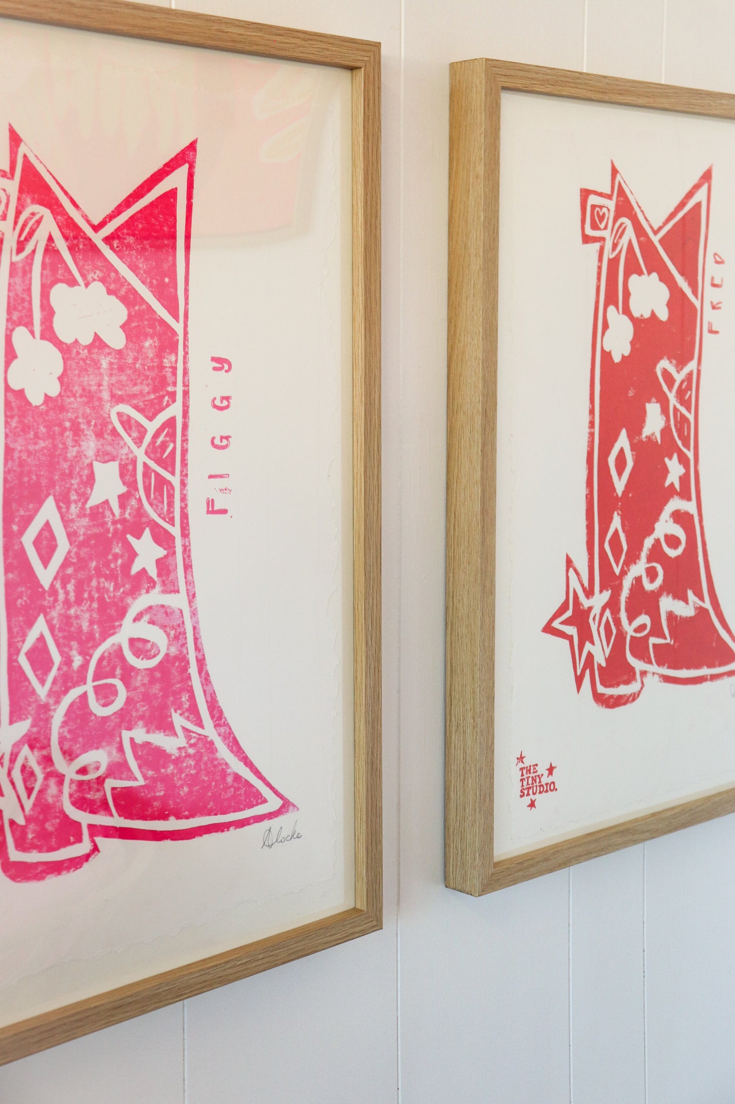 Cowboy and Cowgirl Boot prints - hand printed
