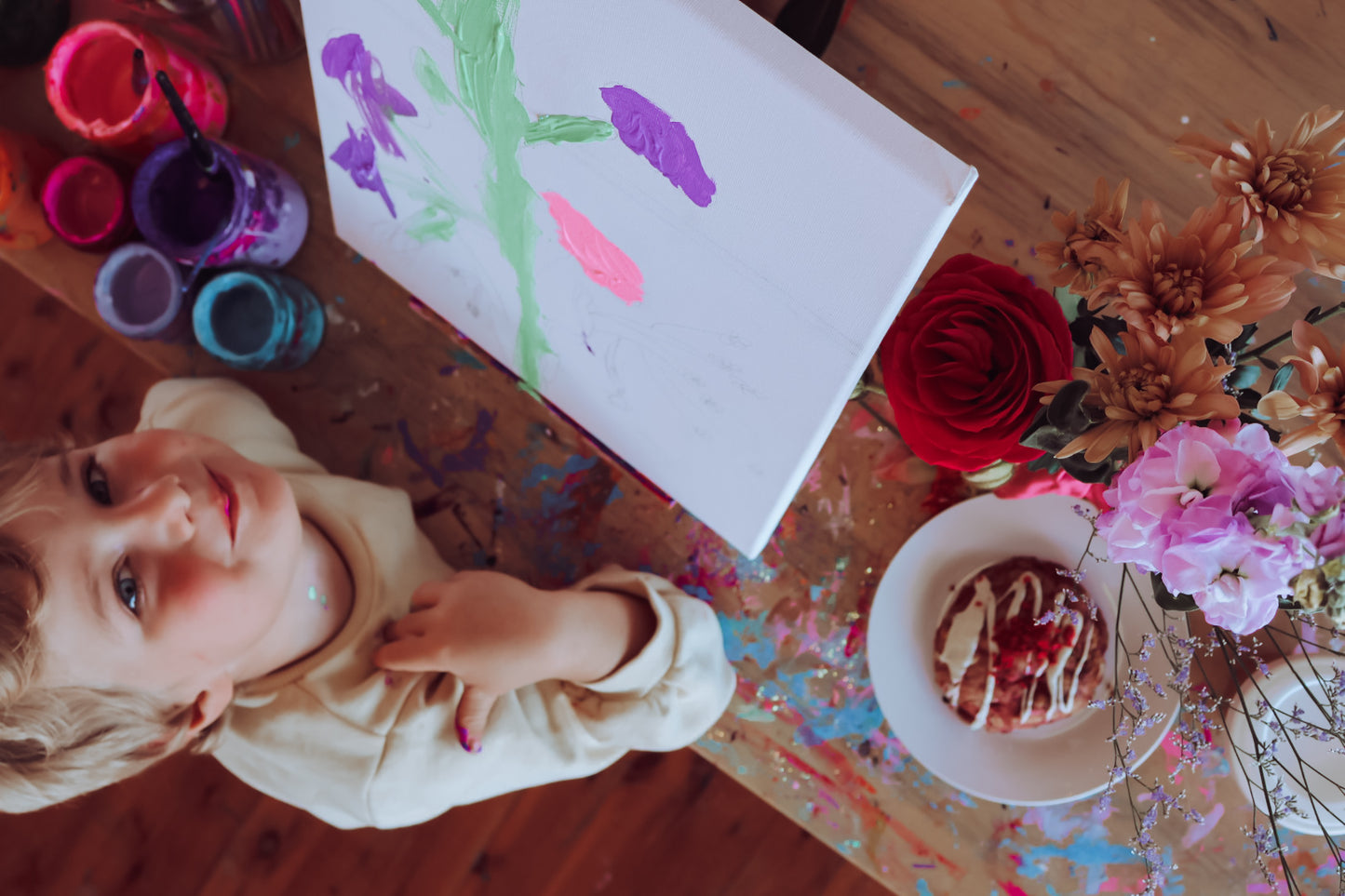 Saturday 10th May 10:30-12pm Mum & Me – Flower Arrangement + Still Life Painting Morning Tea with “Hello Blossom” flowers