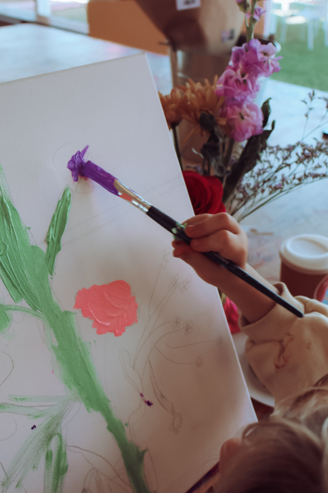 Saturday 10th May 10:30-12pm Mum & Me – Flower Arrangement + Still Life Painting Morning Tea with “Hello Blossom” flowers