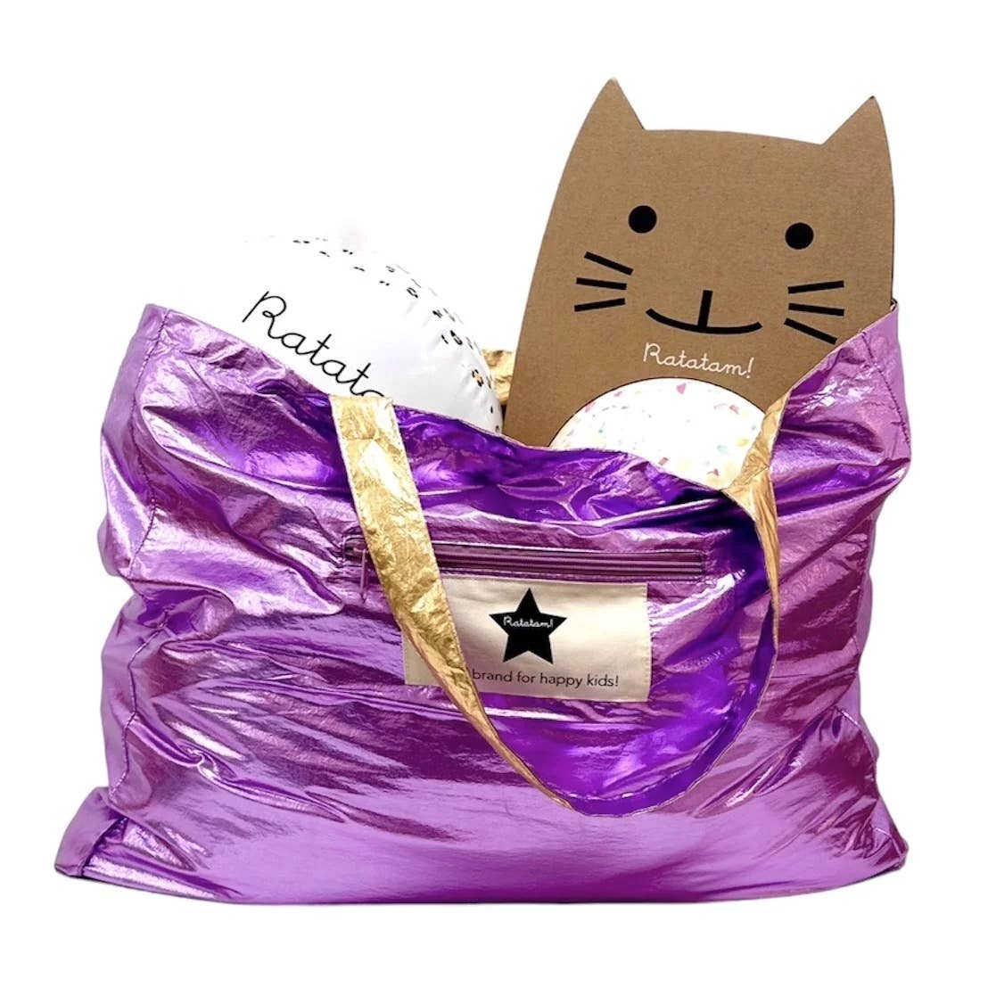 Large Metallic Shiny Tote Bag - Purple & Gold
