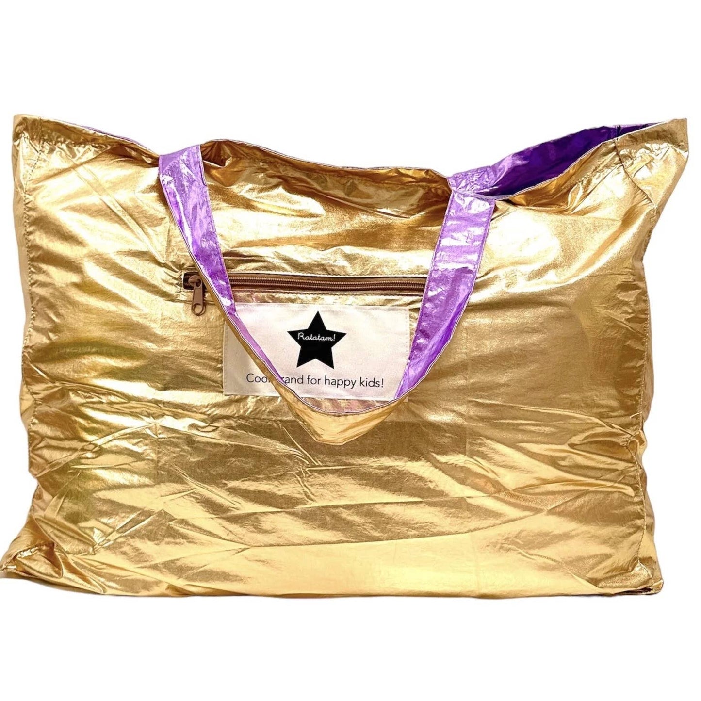 Large Metallic Shiny Tote Bag - Purple & Gold
