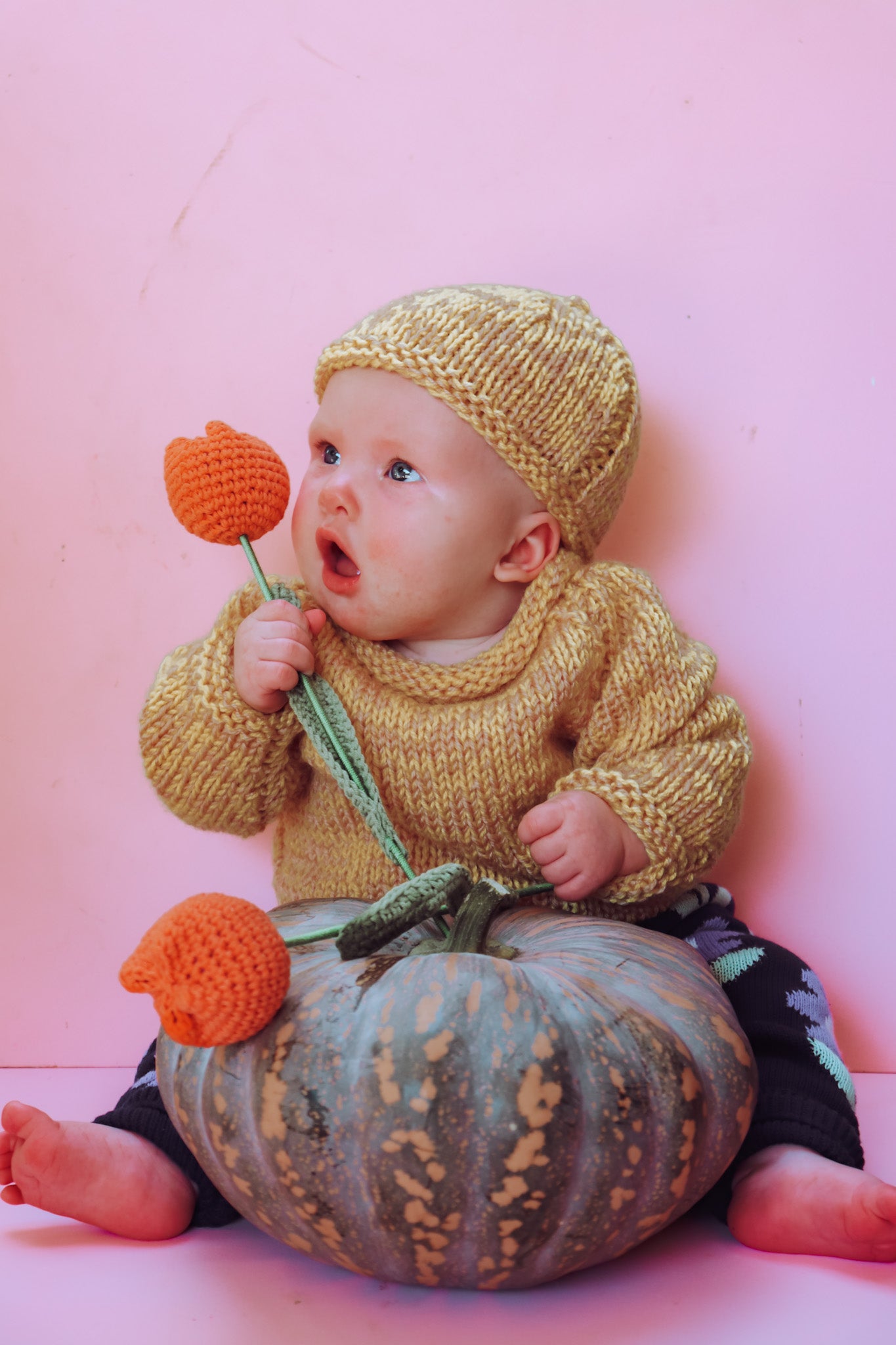 Hand knitted yellow speckled jumper