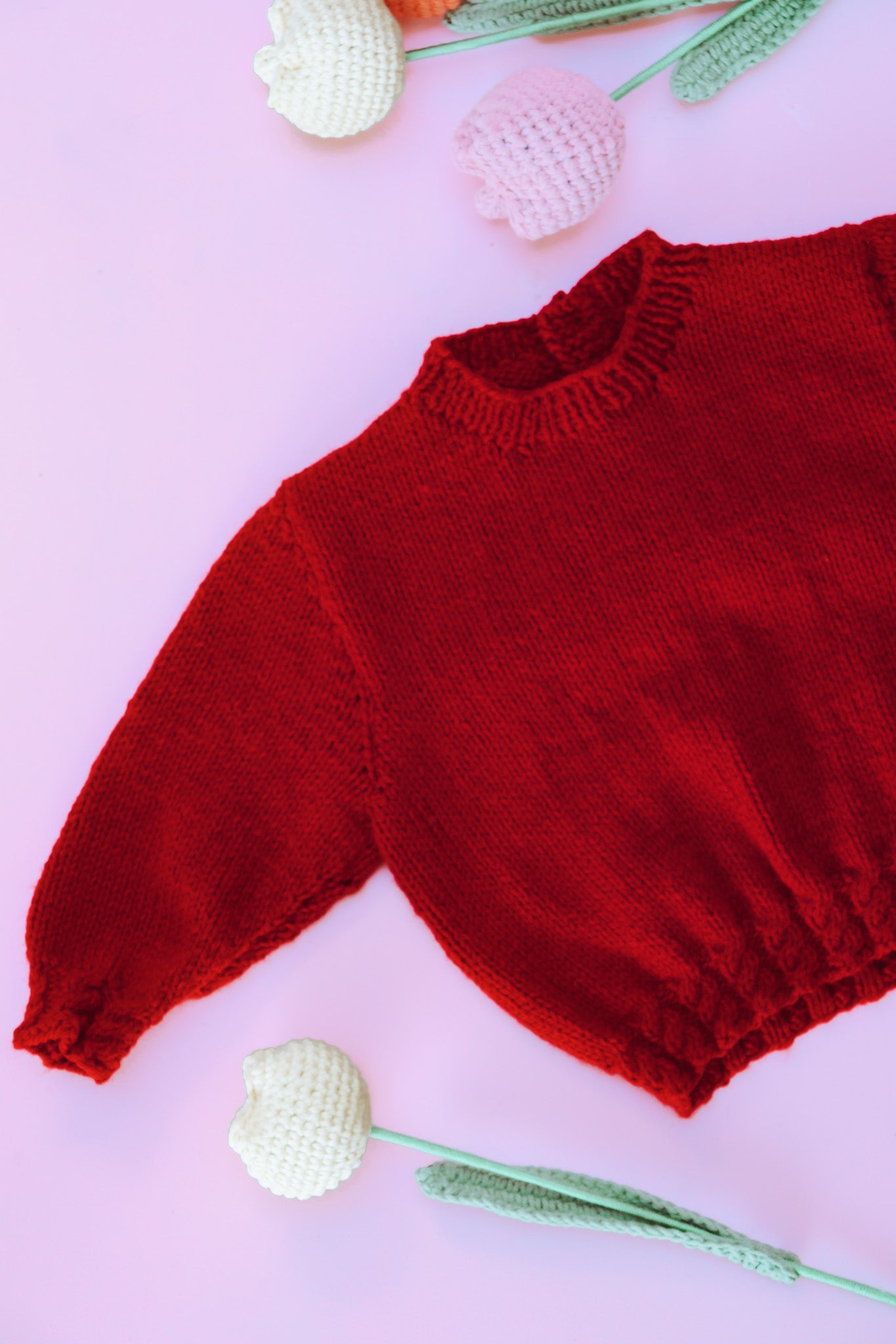 Hand knitted red knitted jumper