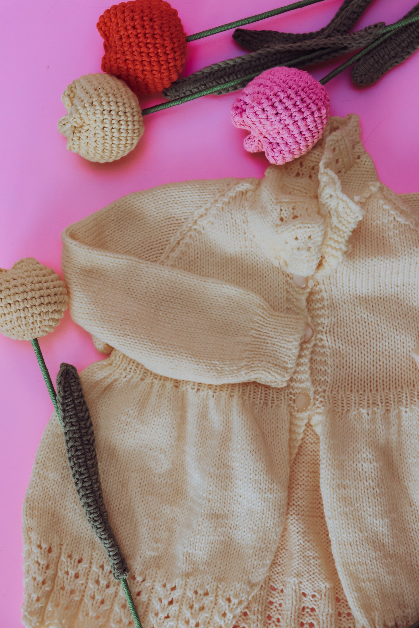 hand knitted yellow cardi