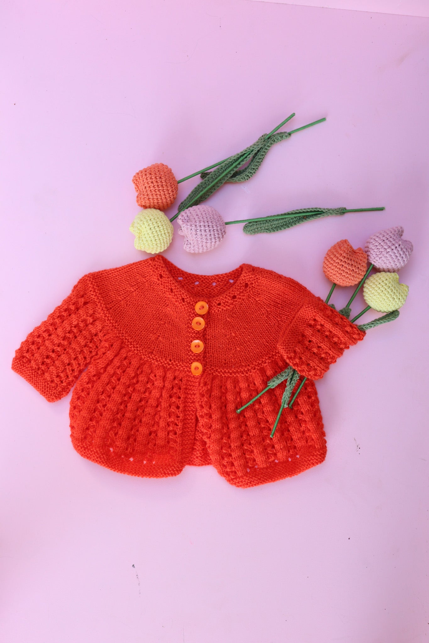 Hand Knitted orange cardi