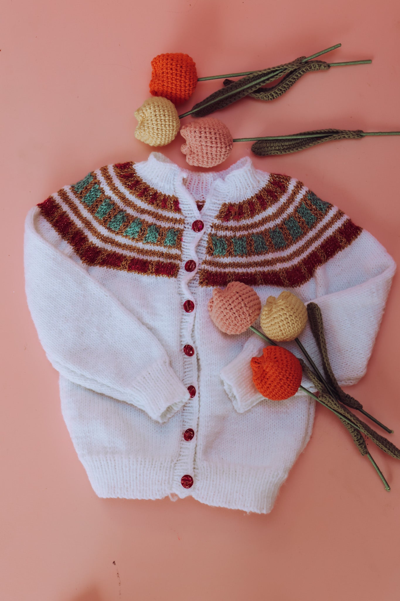 Hand Knitted white and gold glitter cardi