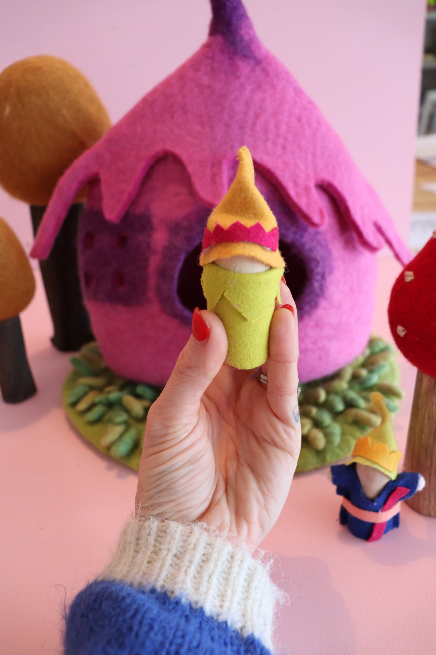 Wooden and felt gnomes