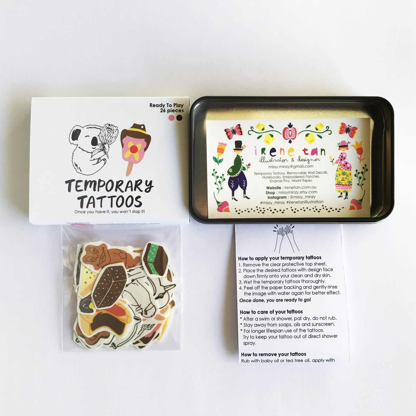 Australiana Animal n Food | Pre-cut Temp Tatts in Alum. Tin