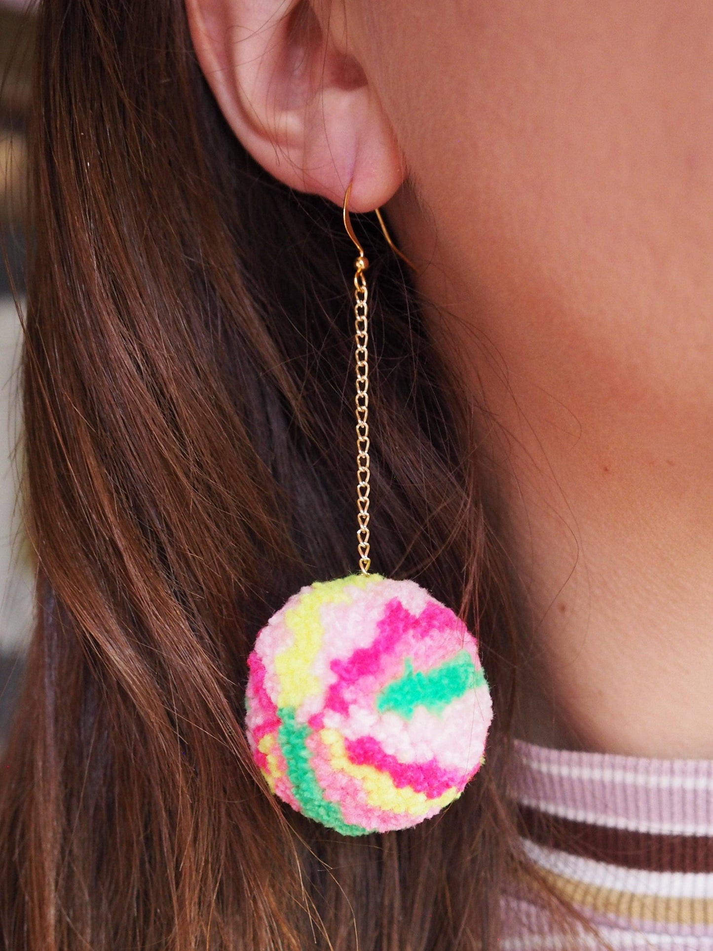 Retro Inspired Christmas Bauble/Ornament Pom Pom Earrings