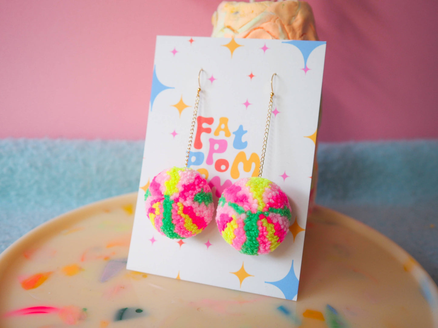 Retro Inspired Christmas Bauble/Ornament Pom Pom Earrings