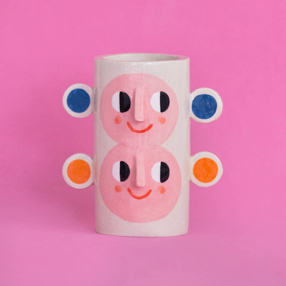 Double Face with Orange & Blue Ears / Ceramic Vase