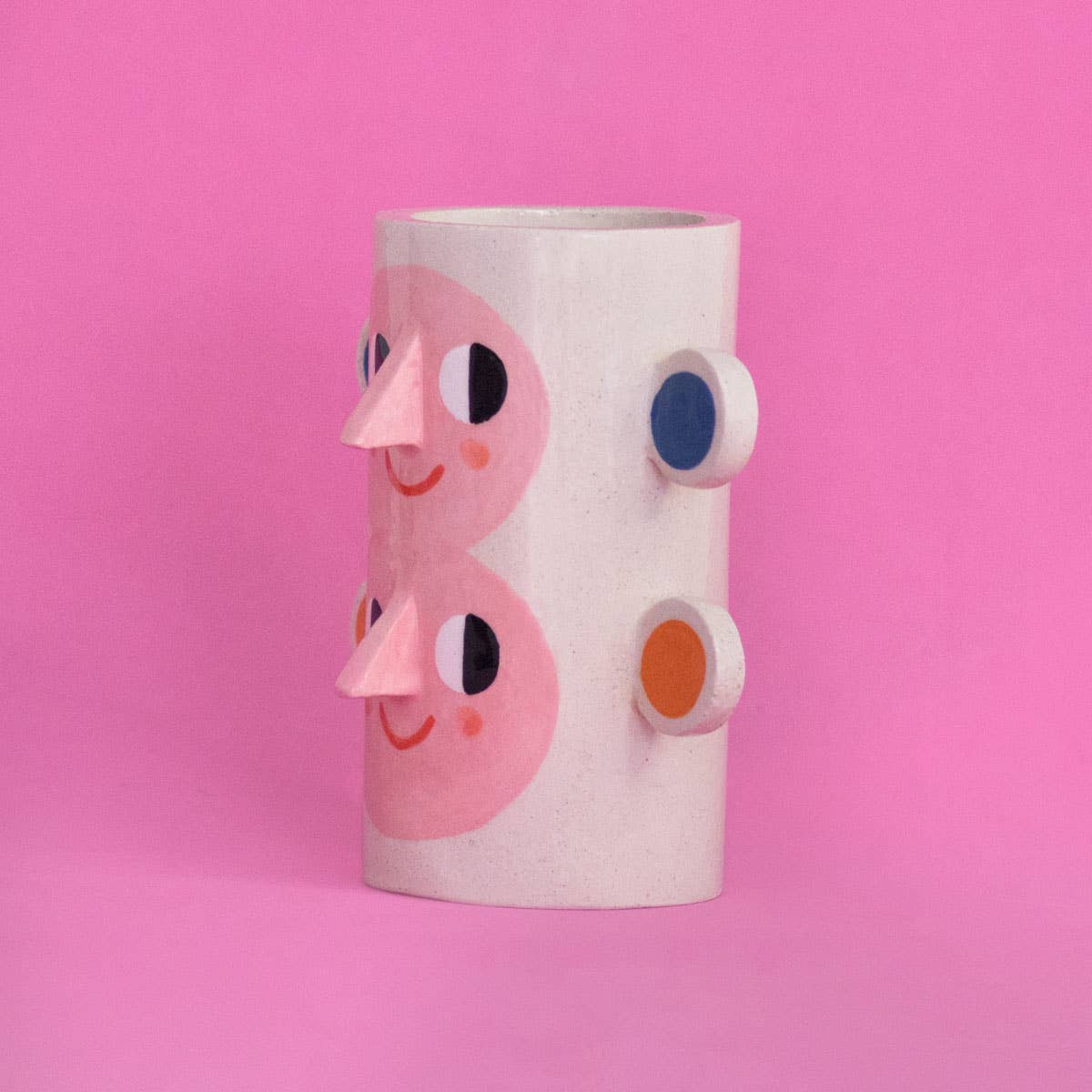 Double Face with Orange & Blue Ears / Ceramic Vase