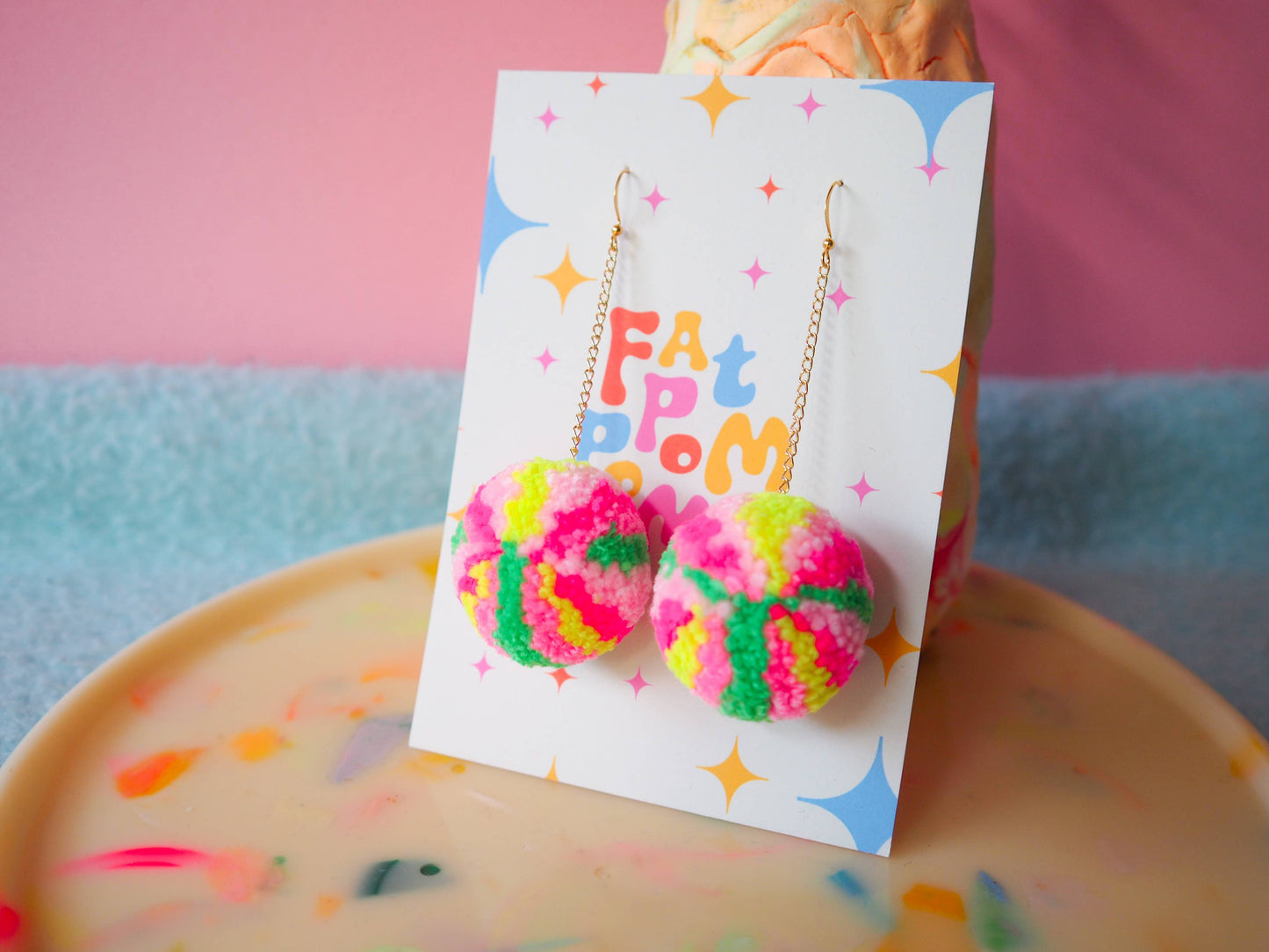 Retro Inspired Christmas Bauble/Ornament Pom Pom Earrings