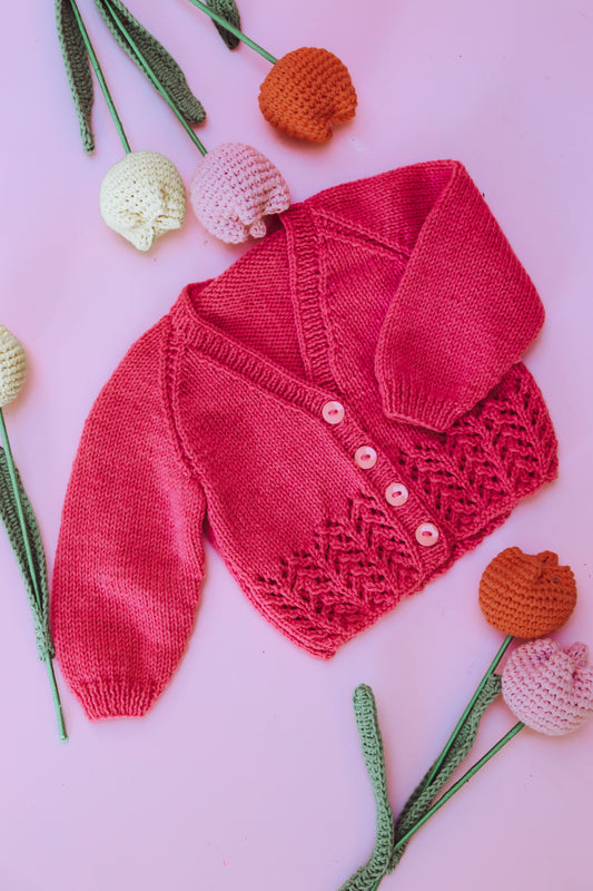 Hand knitted pink Cardi