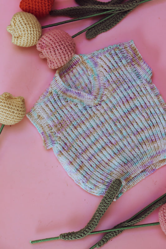 Hand knitted multi coloured vest