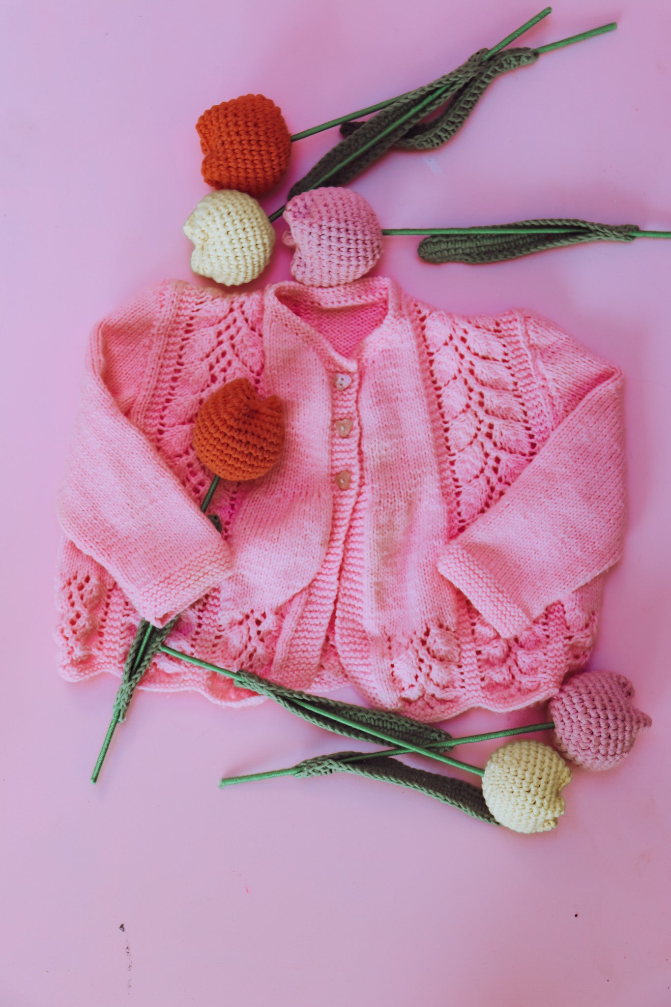 Hand Knitted pink cardi