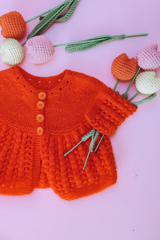 Hand Knitted orange cardi