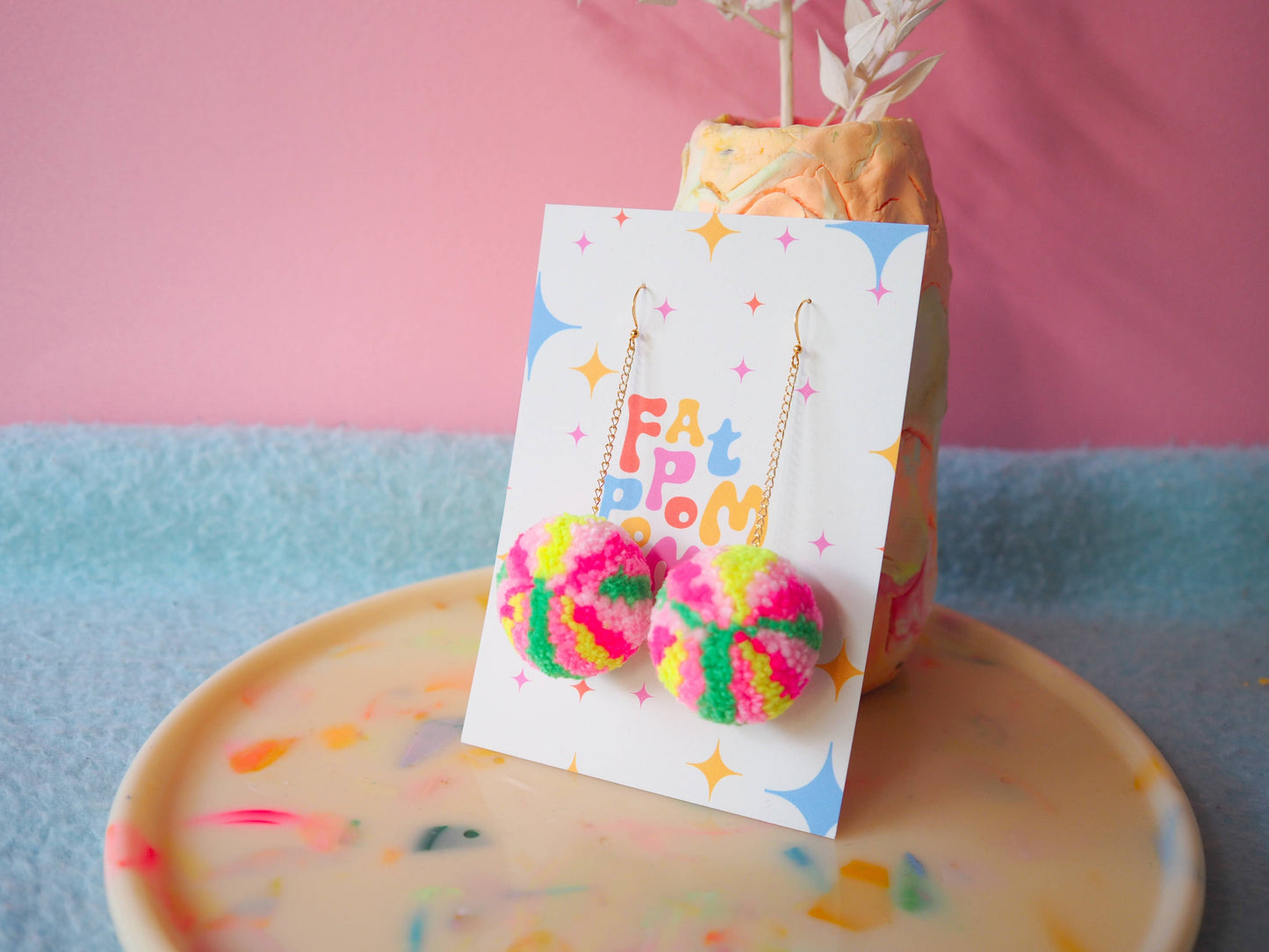 Retro Inspired Christmas Bauble/Ornament Pom Pom Earrings