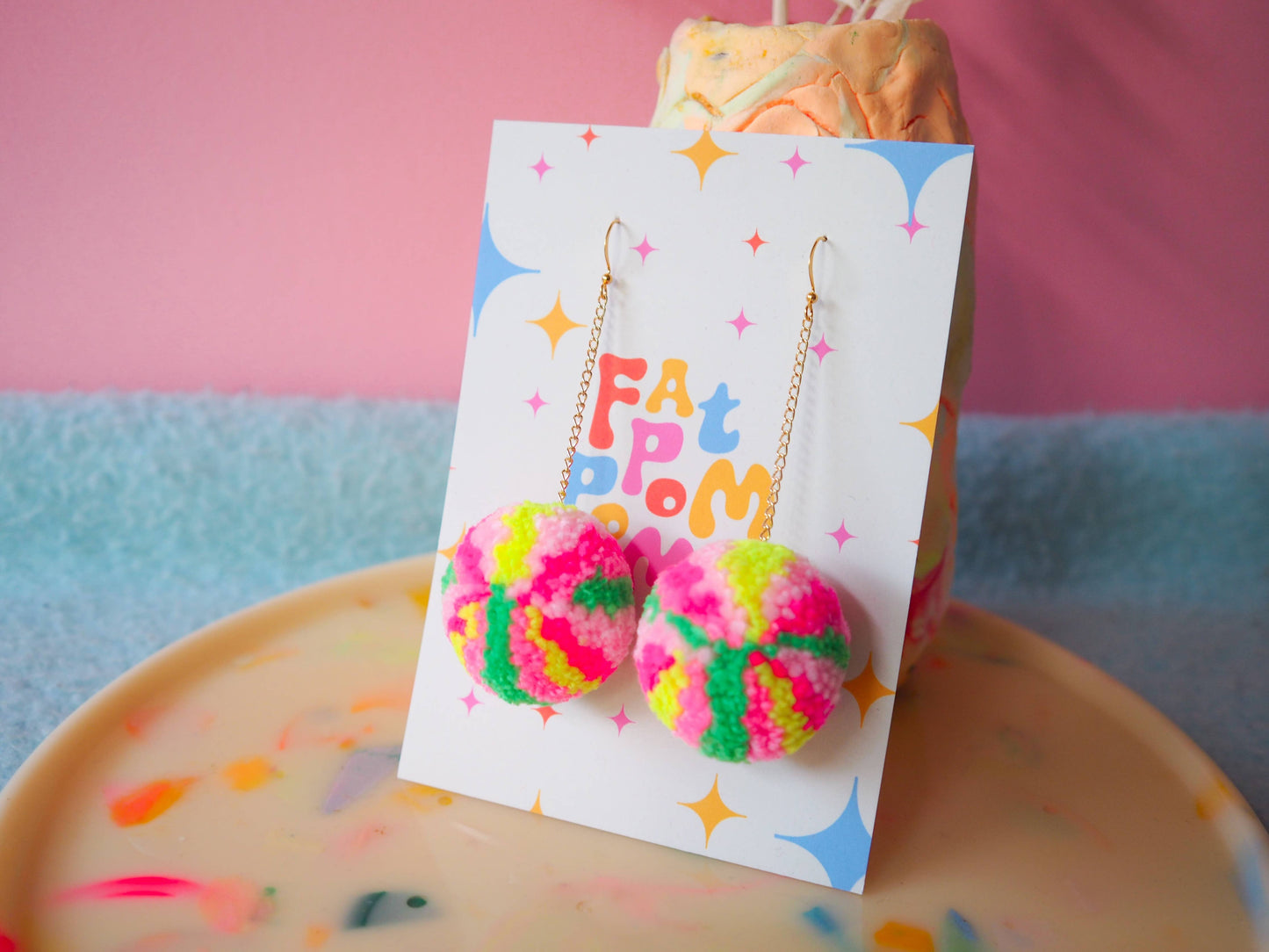 Retro Inspired Christmas Bauble/Ornament Pom Pom Earrings