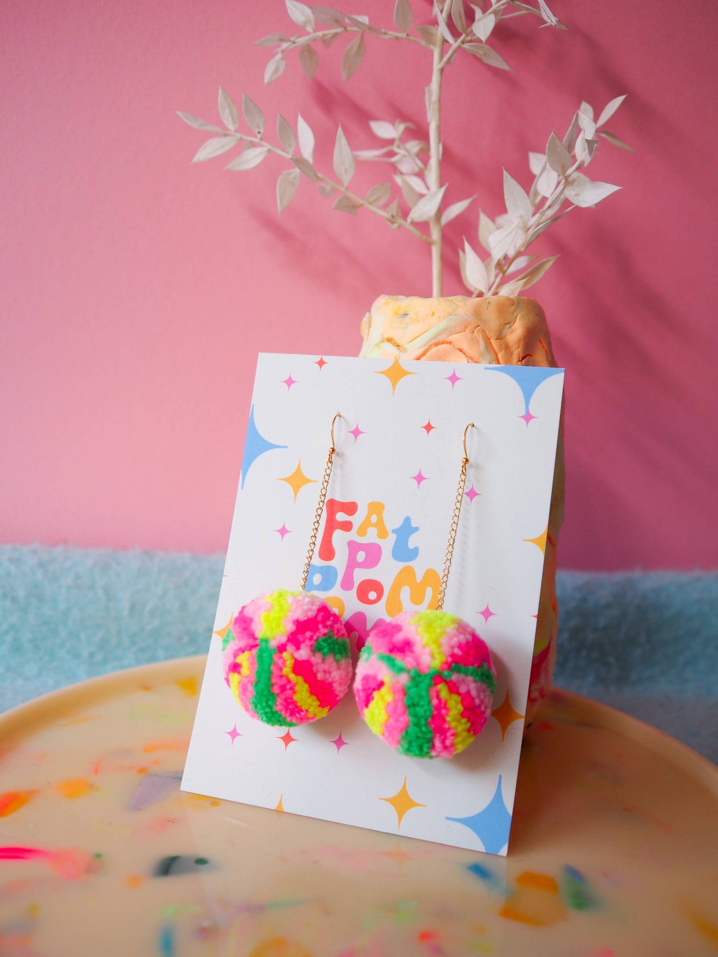 Retro Inspired Christmas Bauble/Ornament Pom Pom Earrings