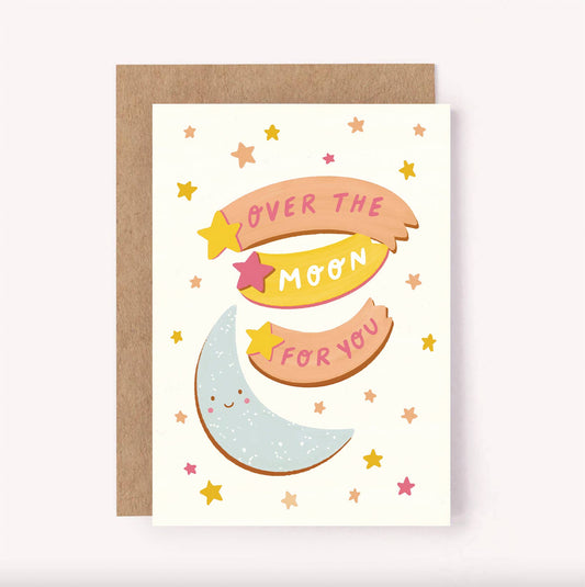 Over the Moon Card - Congratulations Good News Celebration 