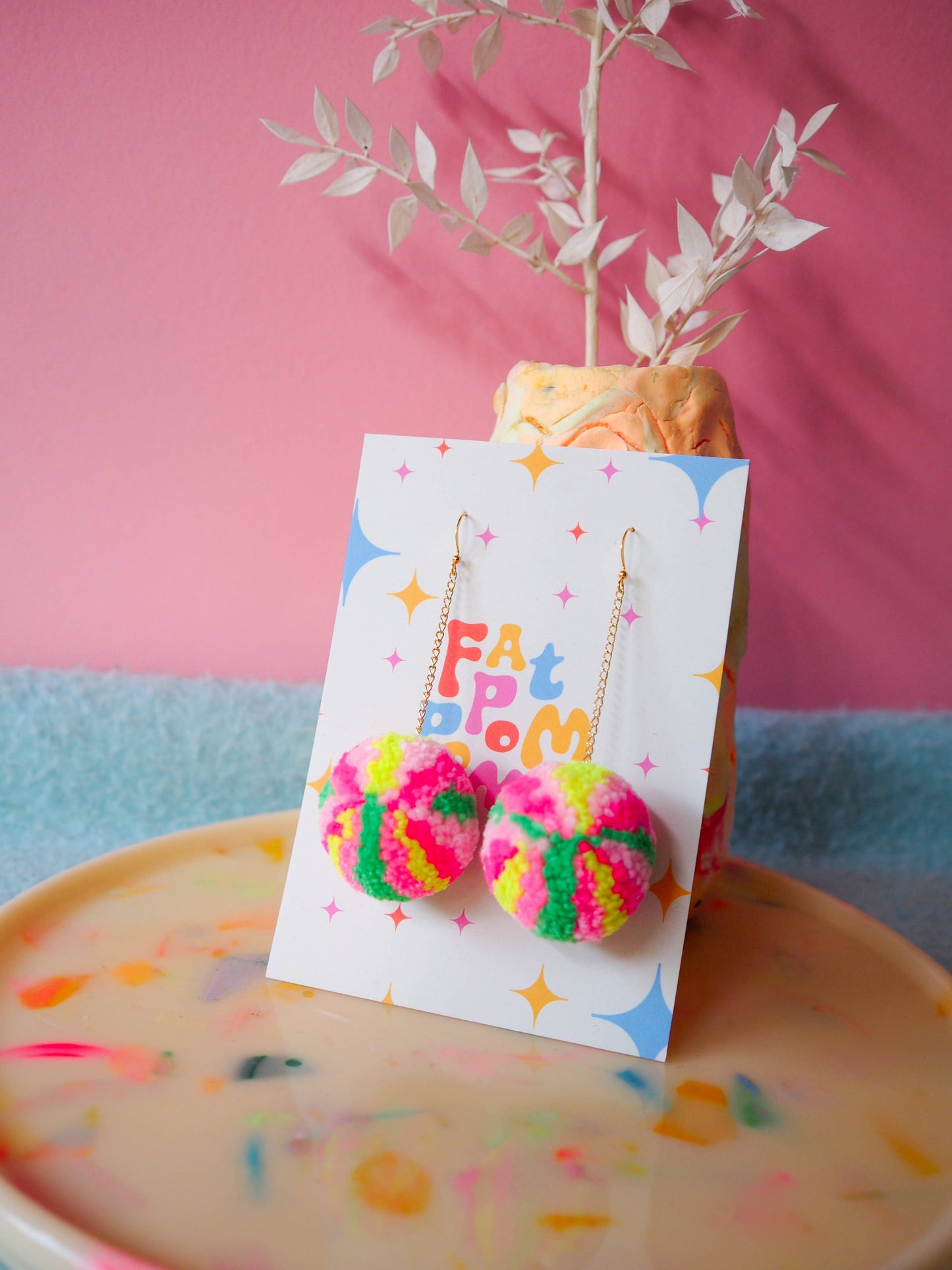 Retro Inspired Christmas Bauble/Ornament Pom Pom Earrings