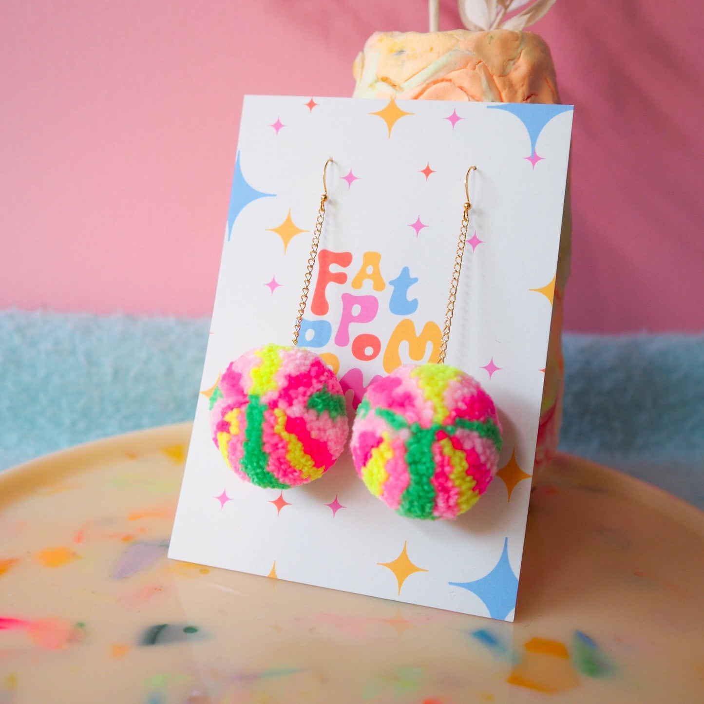 Retro Inspired Christmas Bauble/Ornament Pom Pom Earrings